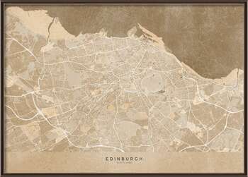 Плакат Map of Edinburgh (Scotland) in sepia vintage style