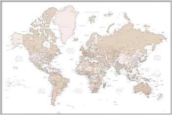 Плакат Beige detailed wold map, Louie
